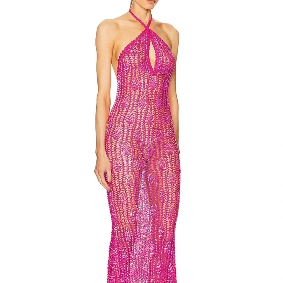 Retrofete massie sequin crochet halter neck maxi dress - Picture 3 of 6